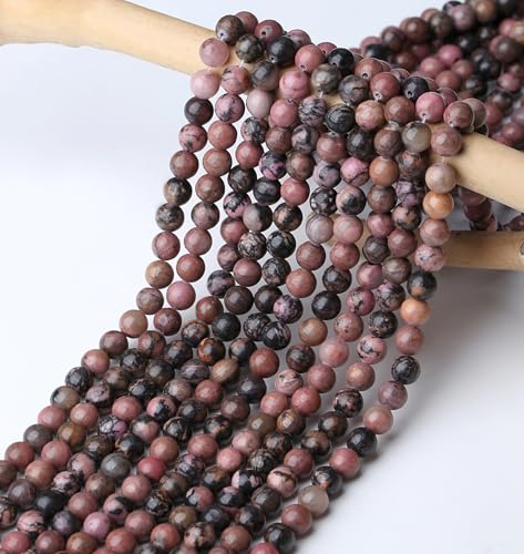 Natural Black Line Rhodolite Stone Beads 100Pcs 8mm Crystal Beads Loose DIY Round Stone Bead for Bracelet Necklace Earrings Making - color: C-Black Line Rhodolite, size: 100pcs