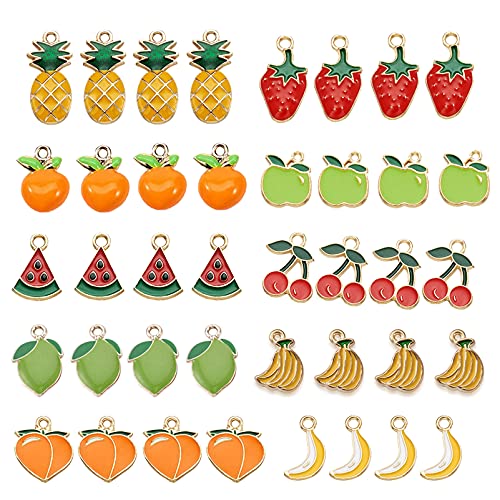 Craftdady Enamel Dangle Charms Pendant Food Animal Flower Cute Charms Colorful Metal Fruit Pendants Hang Ornament for Craft Bracelet Necklace Earring Key Chains Jewelry Making - color: Mixed Colors Mixed Styles Fruit