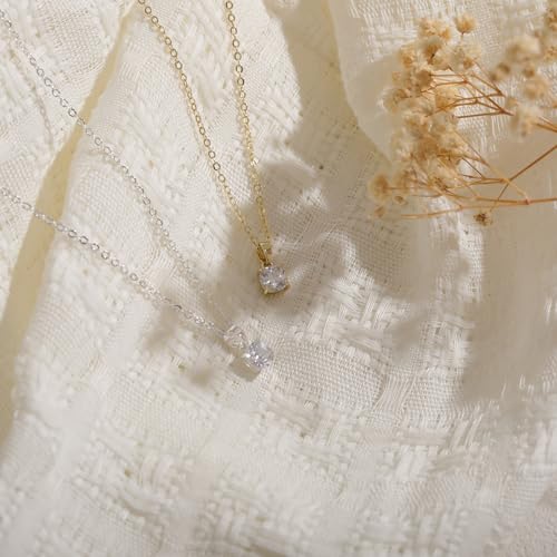 Mothers Day Gifts - Dainty Silver Gold Necklaces for Women Cute Station Choker Simulated Diamond Necklace Simple Layering CZ Necklace Trendy Jewelry Gifts - color: Silver, style: Square