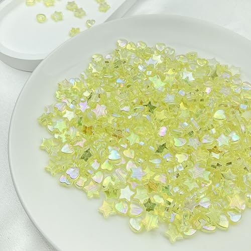 450Pcs Acrylic Beads AB Crystal Star Beads Heart Beads for Jewelry Making DIY Bead Bracelet Necklace Earrings(Lemon Yellow) - color: Lemon Yellow
