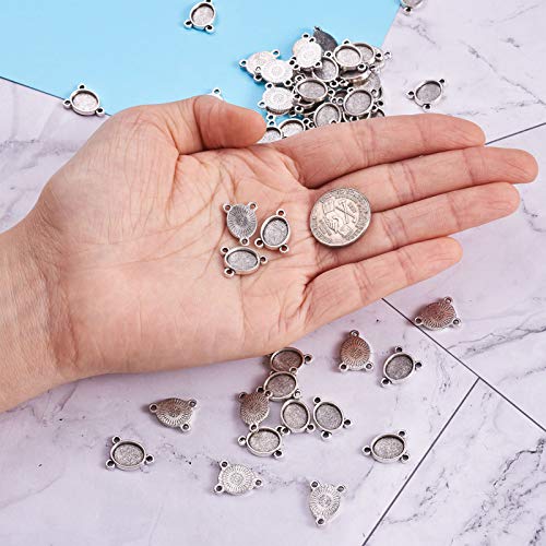 FASHEWELRY 100Pcs Tibetan Style Alloy Oval Bezel Pendant Trays 8x10mm Chandelier Components Links 3 Loops Base Connector Settings for DIY Jewelry Making - color: 8x10mm-100Pcs