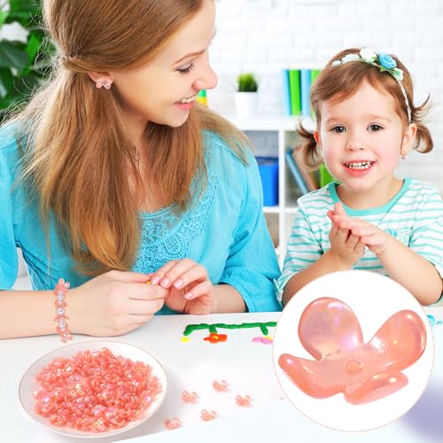 100pcs Cherry Blossom Beads, 5-Petal Acrylic Flower Beads, Mini Spacer Hair Accessories Halloween Christmas for Bracelets Earring Jewelry Making- Red - color: Red