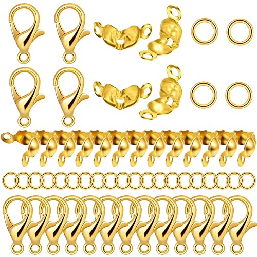 800 Pcs Jewelry Making Accessories Set with 100 Pieces Lobster Claw Clasp 200 Pieces Bead Tips Knot Covers and 500 Pieces Open Jump Ring Connectors DIY Jewelry Making Supplies Bracelets (Gold) - color: Gold