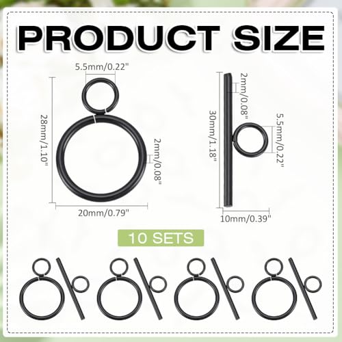10Sets Stainless Steel Toggle Clasps T-Bar Closure Clasps Extender Black OT Toggle Connectors for Jewelry Findings Making Accessory Supplies DIY Craft Bracelet Necklace - size: 28x20x2mm