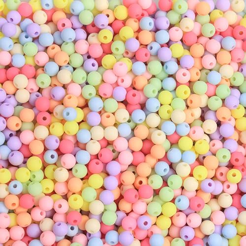 DAHI 1780pcs 6mm Candy Color Acrylic Round Frosted Beads Assorted Candy Color Mix Plastic Pastel Matte Loose Spacer Beads for Jewelry Making Bracelets Necklaces DIY Crafts - color: candy