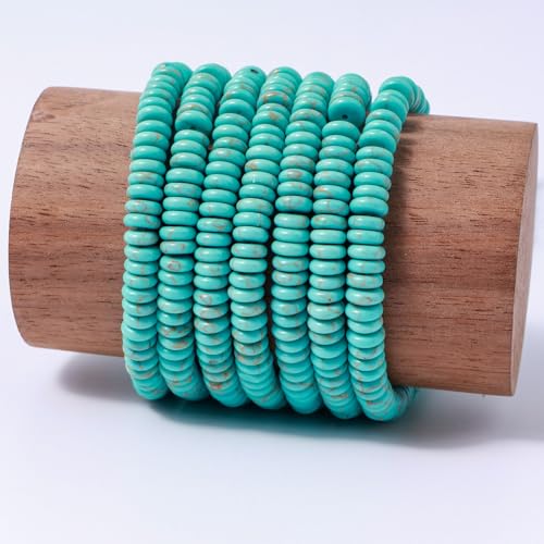 Natural Blue Turquoise Disk Stone Spacer Beads 6x2mm 38cm/str Flat Rondelle Loose Semi Gemstone Caps for Making Bracelets Necklace - color: Blue Turquoise