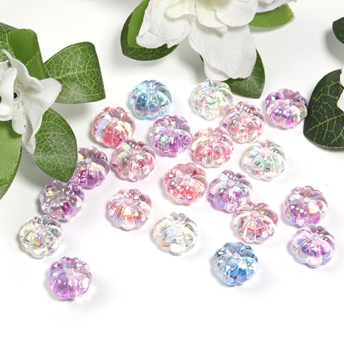 15Pcs Acrylic Beads 10 * 16mm UV Flat Pumpkin Shaped Fit for DIY Jewelry Bracelet Necklace Keychain Beadable Pens Mobile Phone Chain Making Cute (Pumpkin-Mixed Color) - color: Pumpkin-Mixed color