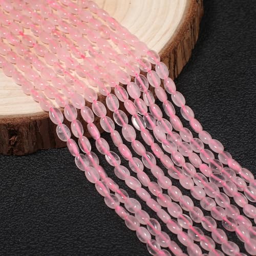 70pcs Natural Pink Quartz Stone Beads，4x6mm Egg Shape Loose Gemstone Beads for Jewelry Making Design Earring Necklace - color: pink quartz
