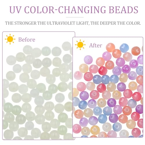100 PCS 8mm UV Beads, UV Sensitive Color Changing Bead Sunlight Beads, Bracelet Bead for Jewelry Making, DIY Crafts - color: Light sensitive color changing