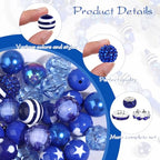 35 Pcs Chunky Bubblegum Beads 20mm Focal Pen Large Rhinestone Pearl Bead with Rhinestone Large Hole European Spacer Bead for DIY Beadable Pen Jewelry Making Keychain Craft Making(Deep Blue) - color: Deep Blue