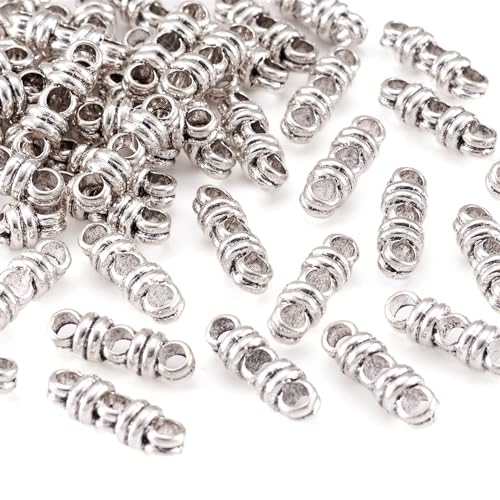 Pandahall 50pcs Tibetan Style Antique Silver Alloy 3 Holes Spacer Bar Jewelry Making Charms Link Connector Multi Strand Separator 6.5x20x6.5mm