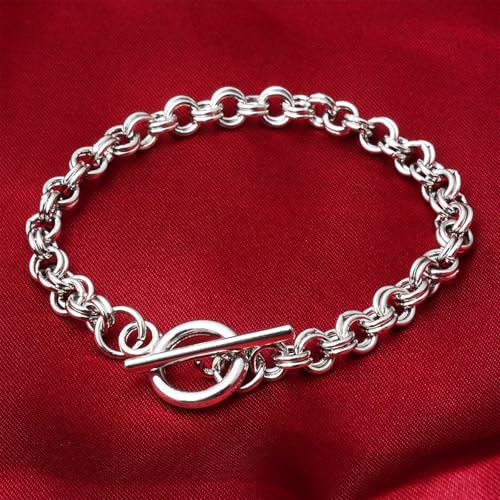 RUBYCA 5Pcs Toggle Clasp Silver Color Charm Rolo Bracelet Double Long Link Chain 20cm DIY Jewelry - color: 5 PCS, size: 20 CM