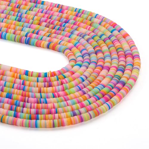 Pandahall 10 Strands Candy Color Flat Round Disc Beads for Bracelets, Necklaces, Earrings - 6mm Polymer Clay Heishi Beads - color: 10 Rainbow Colors
