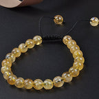 MASSIVE BEADS Natural Healing Power Gemstone Crystal Beads Unisex Adjustable Macrame Bracelets - color: Citrine, size: 8mm