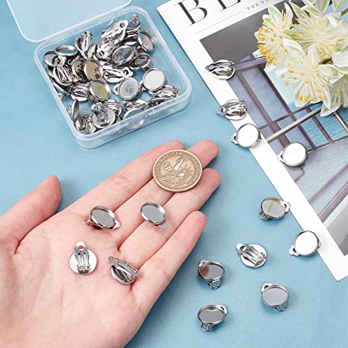 SUNNYCLUE 1 Box 50Pcs Clip on Earrings Findings Earring Cabochon Settings Stainless Steel Earring Converters Round Flat Back Tray Earring Clips for Non Pierced Ears Women Jewelry Making DIY Crafts - color: 50pcs Stainless Steel Earring Clips