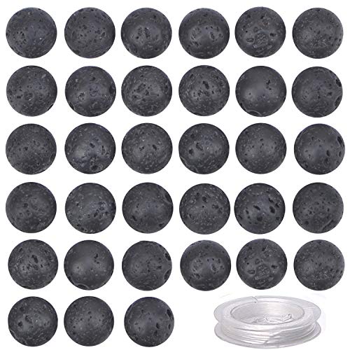 100Pcs Natural Crystal Beads Stone Gemstone Round Loose Energy Healing Beads with Free Crystal Stretch Cord for Jewelry Making (Black Lava, 8MM) - color: Black Lava, size: 8MM