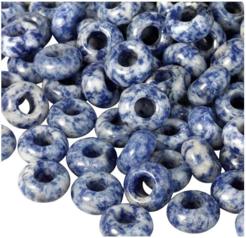Adabele 10pcs Natural Chinese Sodalite Gemstone 8x14mm Donut Rondelle Beads Large Hole ID 5.6mm for DIY Craft Jewelry Making GW-A10 - color: Chinese Sodalite, size: 14mm x 8mm - 10pcs