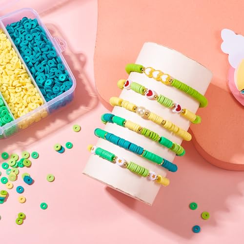 Elecrelive 5640Pcs Green Blue Clay Beads for Bracelets Making, 6mm Flat Round Heishi Beads Polymer Clay Chips for Chocker Necklace Earring DIY Crafts - color: Green Blue