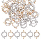 60pcs 14k Gold Connectors Charm Alloy Connector Charm 0.9 Inch Flat Round Link Charm Crystal Rhinestone Connector with Double Loops for Bracelet Earring Jewellery Making