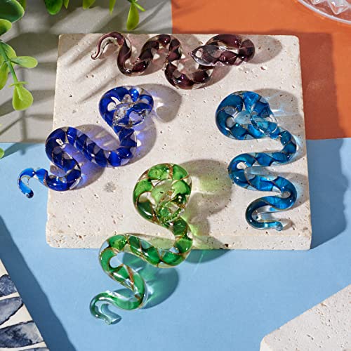 FASHEWELRY 5Pcs Handmade Cartoon Snake Lampwork Glass Pendants 3D Animals Glass Charms for DIY Jewelry Making - color: Snake