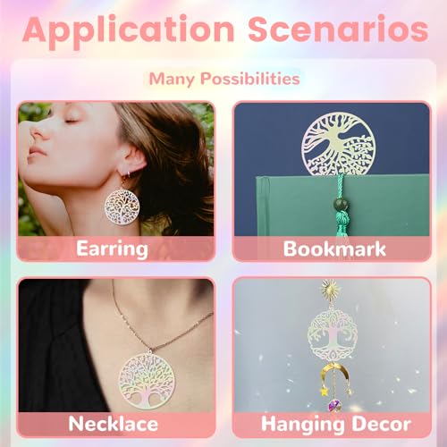 Dazzling Colorful Filigree Charms Hollow Out Multicolor Geometric Filigree Pendants for DIY Jewelry Making Earrings Necklaces Components - color: Tree of Life