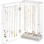 Lolalet Necklace Holder Organizer, Acrylic Jewelry Organizer with 24 Hooks, Rotating Clear Necklaces Display Box, Dust-proof Jewelry Storage Case with Velvet Tray -Clear - color: 2 -Clear