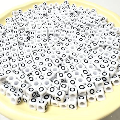 500Pcs Vowel Letter Beads O 6X6mm Single Cube Alphabet Beads for Friendship Bracelets Making - color: Square - O