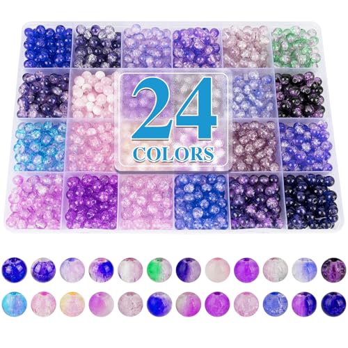 About 1200PCS 6mm Crack Glass Beads,24 Assorted Crack Violet Purple Series Colorful Crystal Beads for Bracelet and Jewelry Making and DIY Crafts,Friendship Bracelets - color: Violet Purple