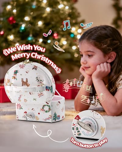 VLANDO Gifts for Girl, Musical Jewelry Box for Girls, Small Kid Music Box with Ballerina, Gifts for Christmas Girls Kids - Christmas White - color: E.Christmas White