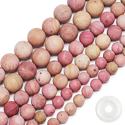Natural Matte Rhodochrosite Beads, 8MM Round Frosted Unpolished Loose Gemstone Beads for Bracelet Necklace Jewelry Making, Energy Stone Healing Power with Stretch Beading Cord - color: Matte Rhodochrosite, size: 8MM