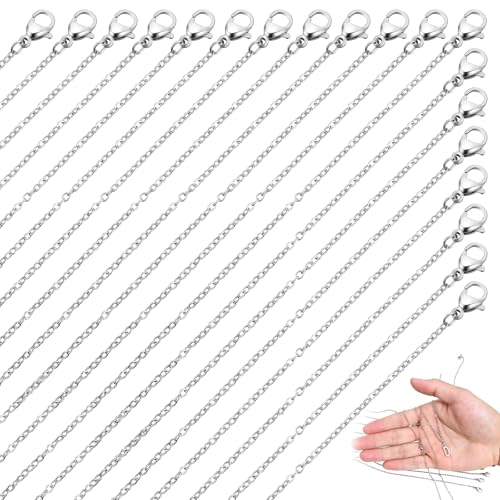 QFGasre 17.5 Inch Stainless Steel Necklace Chain 0.8mm Bulk Chain Necklace Silver Link Chains Adjustable Silver Chains Pack DIY Cable Jewelry Making Men Women 20pcs