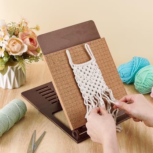 PH PandaHall Desk Macrame Stand Wooden Macrame Kit Foldable Holder Adjustable Stand Portable Rack for Knnitting Room Beading DIY Handicrafts 10.8x8.8.5 Inch, Brown