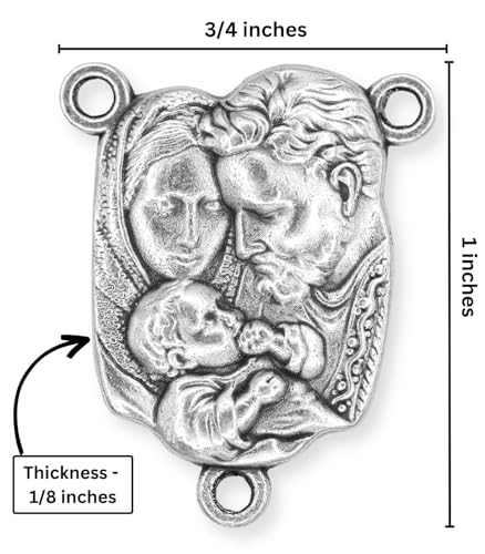 Gifts Catholic Inc. Pack of 10 - Holy Family Centerpieces for Rosary - 1" Silver Oxidized Bulk Rosary Making Supplies - Made in Italy
