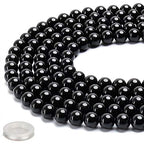 70PCS Natural 8MM Healing Gemstone, Black Tourmaline Energy Stone Round Loose Beads, Semi-Precious Crystal Beads with Free Elastic String for Jewelry Making DIY - color: Black Tourmaline