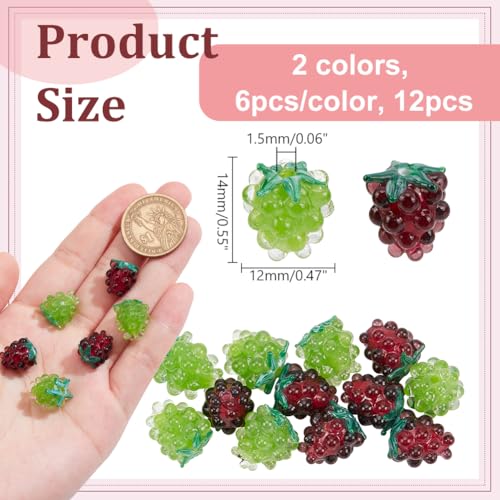 NBEADS 12 Pcs Handmade Lampwork Beads, 14mm Glass Fruit Beads Glass Grape Beads Loose Lampwork Spacer Beads for DIY Necklace Bracelet Earring Jewelry Making Crafts,2 Color