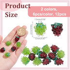 NBEADS 12 Pcs Handmade Lampwork Beads, 14mm Glass Fruit Beads Glass Grape Beads Loose Lampwork Spacer Beads for DIY Necklace Bracelet Earring Jewelry Making Crafts,2 Color