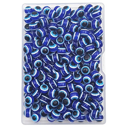INSPIRELLE 200 Pieces 8mm Blue Round Resin Turkish Evil Eye Beads for for Jewelry Bracelet Craft Making - color: Blue (Round), size: 8mm