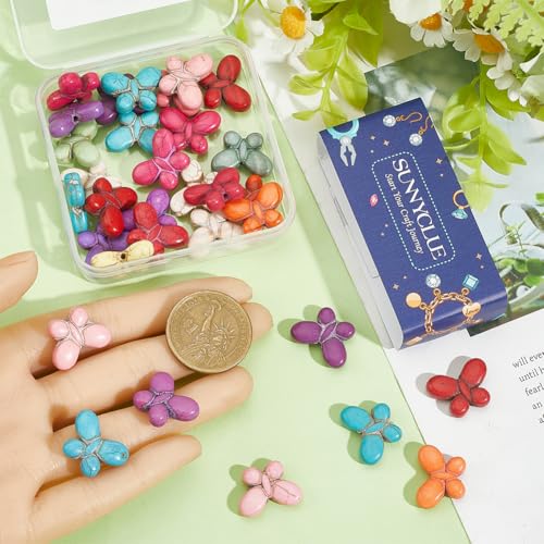 SUNNYCLUE 1 Box 35Pcs Turquoise Butterfly Beads Synthetic Gemstone Beads Bulk Random Mixed Colorful Dyed Stone Butterflies Shaped Loose Spacer Strand for Jewelry Making Bracelet DIY Craft Supplies