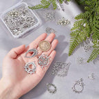 SUNNYCLUE 1Box 48Pcs 12 Style Tibetan Flower Alloy Chandelier Connector Charms Findings Teardrop Hat Oval Components Links for Earring Drop and Charm Pendant, Antique Bronze - color: 48pcs 12 Style Silver Color