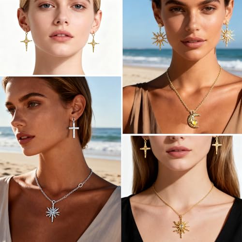 stino 48/56 Pieces Jewelry Celestial Charms Set, Silver & Gold Plated Moon Star Sun Pendants, DIY Jewelry Making Accessories - style: Baroque