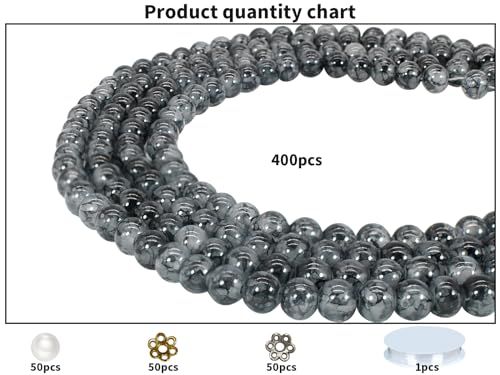 550PCS 8mm Black Glass Beads for Jewelry Making,Round Smooth Beads, Bracelet Space Loose Beads for Jewelry Making Earring, Necklaces, DIY Crafts & Gifts #388 - size: 8mm Black&Gray #388