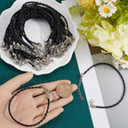 40Pcs Bracelet Cords with Clasp Bracelet Cord Bulk Black 3mm Braided Imitation Leather Lace Plaited Trendy Iron Clasp Extended Chains Ropes Accessory for Jewelry Making Bracelets DIY Crafts