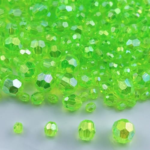 1800pcs Acrylic Faceted Round Beads 4mm 6mm 8mm 10mm AB Colors Glossy Acrylic Round Spacer Beads for DIY Bracelet Necklace Jewelry Making Supplies Handmade Craft(Fluorescent Green AB) - color: Fluorescent Green AB