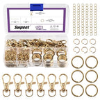 Swpeet 125Pcs Golden Keychain Making Set, 25Pcs Swivel Lanyard Snap Hook, 25P Keychain Ring, 25P Extender Chains, 50P Open Jump Rings, Swivel Lobster Clasps, Keychains Clips - color: Golden
