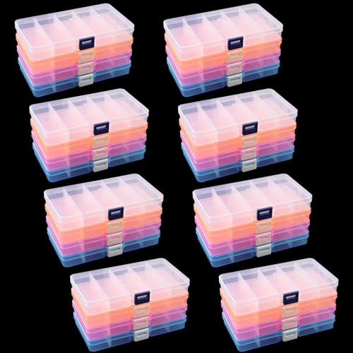 KINJOEK 32 Pack 15 Grids Plastic Bead Organizer Bulk Containers Storage, Adjustable Divider Diamond Jewelry Craft Painting Storage Case, Colors Small Fishing Tackle Box for Sewing Cross - color: Colored, size: 15Grid 32PCS