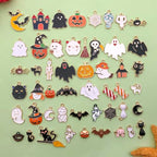 50pcs Alloy Enamel Halloween Series Pumpkin Lantern Ghost Black Cat Bat Moon Pendant Jewelry Making DIY Keychain Earrings Pendant Various Design Charms for Jewelry Making Bracelets Necklace (HK728) - color: HK728