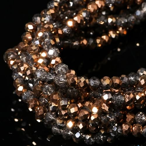 5 Strands 3mm Transparent KC Gold Half Plated Faceted Rondelle Beads, Songxi Glass Beads for Keychain Making Necklace Earring Jewelry Making for Gemstone DIY Craft Supplies - color: KC Gold, size: 3mm(5 Strands)