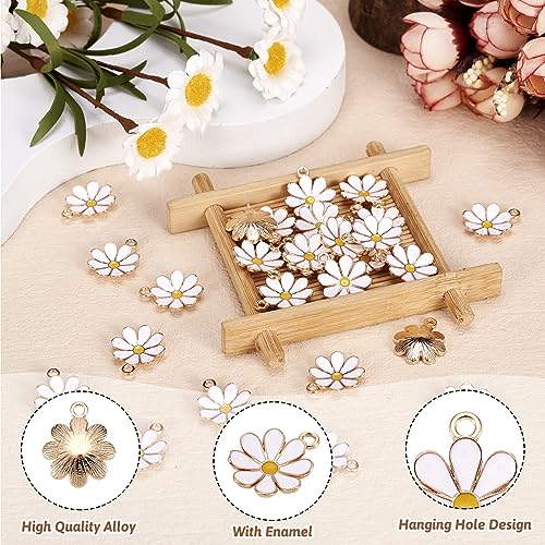 Beadthoven 100pcs Enamel Charms Cherry Blossom Daisy Flower Pendants Gold Plated Small Cute Bulk for Jewelry Making Bracelet Necklace Earrings Keychain DIY Accessories - color: Daisy*-White
