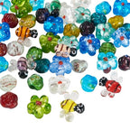 Cheriswelry 45Pcs Handmade Lampwork Glass Beads Flower Bee Glass Loose Spacer Bead Summer Craft Beads 10.5-16.5mm for Earring Bracelet Necklace Jewelry Making - color: Flower & Bee