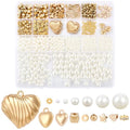 1 Box 1306PCS Imitation Pearl Beads Kit with Round CCB Plastic Heart Star Flower Brass Rhinstone Pendants Loose Spacer Bead Set for Jewelry Making Necklaces Adult DIY Crafts Supplies - color: Gold